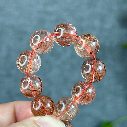 Natural Red Rutilated Quartz Bracelet Size 11-12  mm