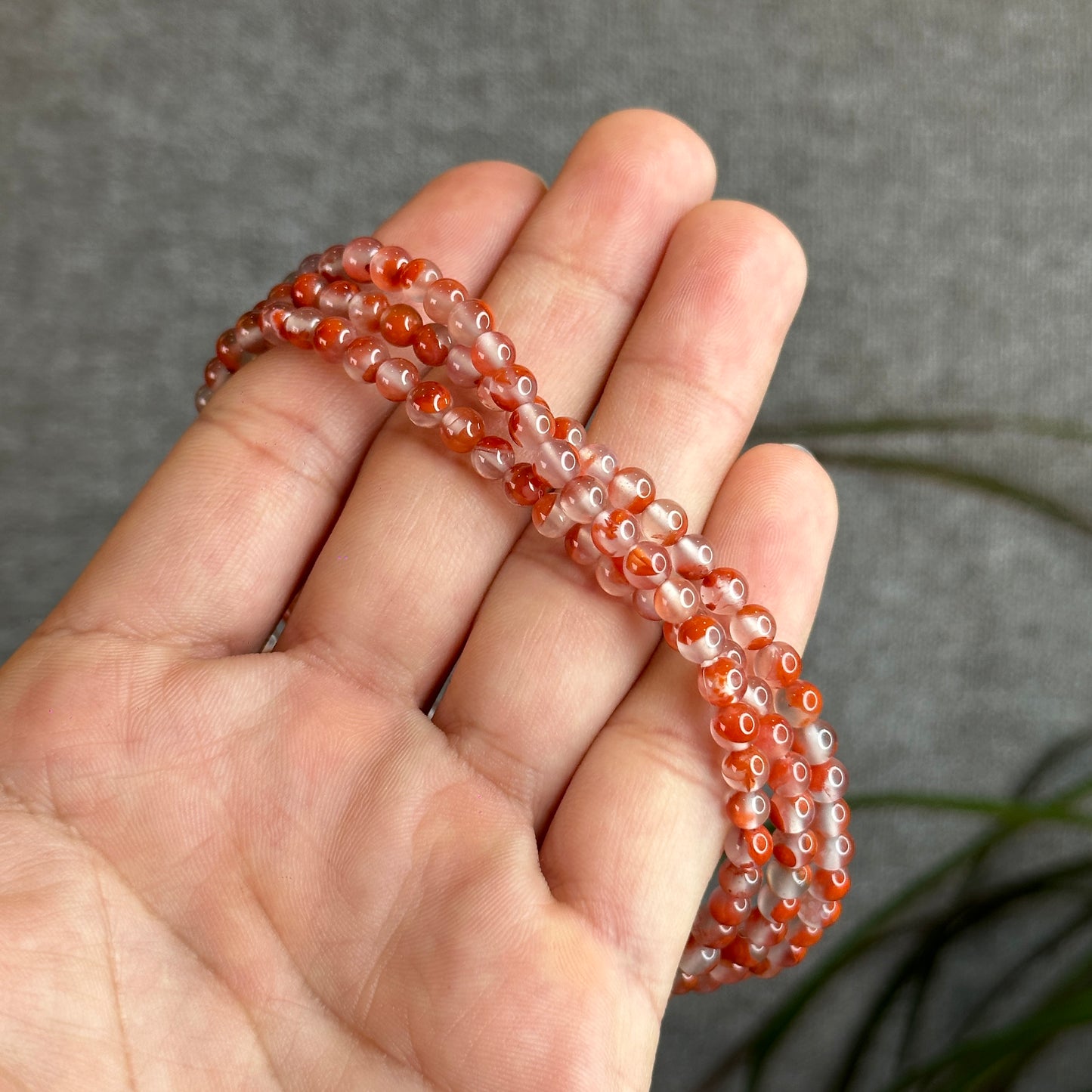 Natural Nan Hong Agate 108 Bead Triple Wrap Bracelet Bead Size 5 m