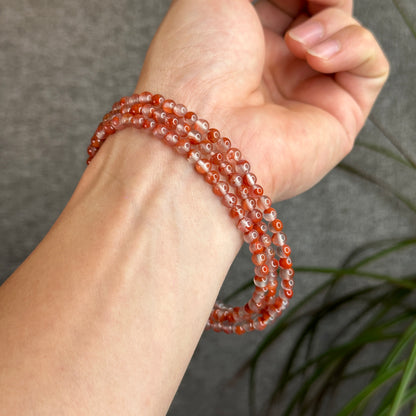 Natural Nan Hong Agate 108 Bead Triple Wrap Bracelet Bead Size 5 m