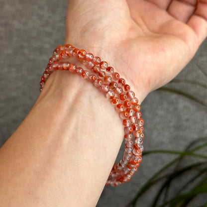 Natural Nan Hong Agate 108 Bead Triple Wrap Bracelet Bead Size 5 m