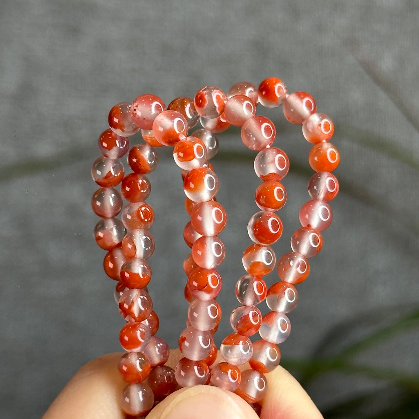 Natural Nan Hong Agate 108 Bead Triple Wrap Bracelet Bead Size 5 m
