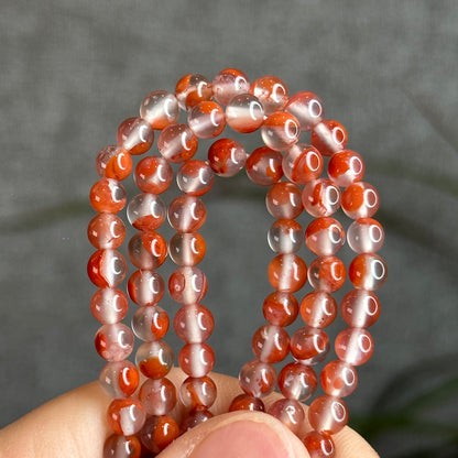 Natural Nan Hong Agate 108 Bead Triple Wrap Bracelet Bead Size 5 m