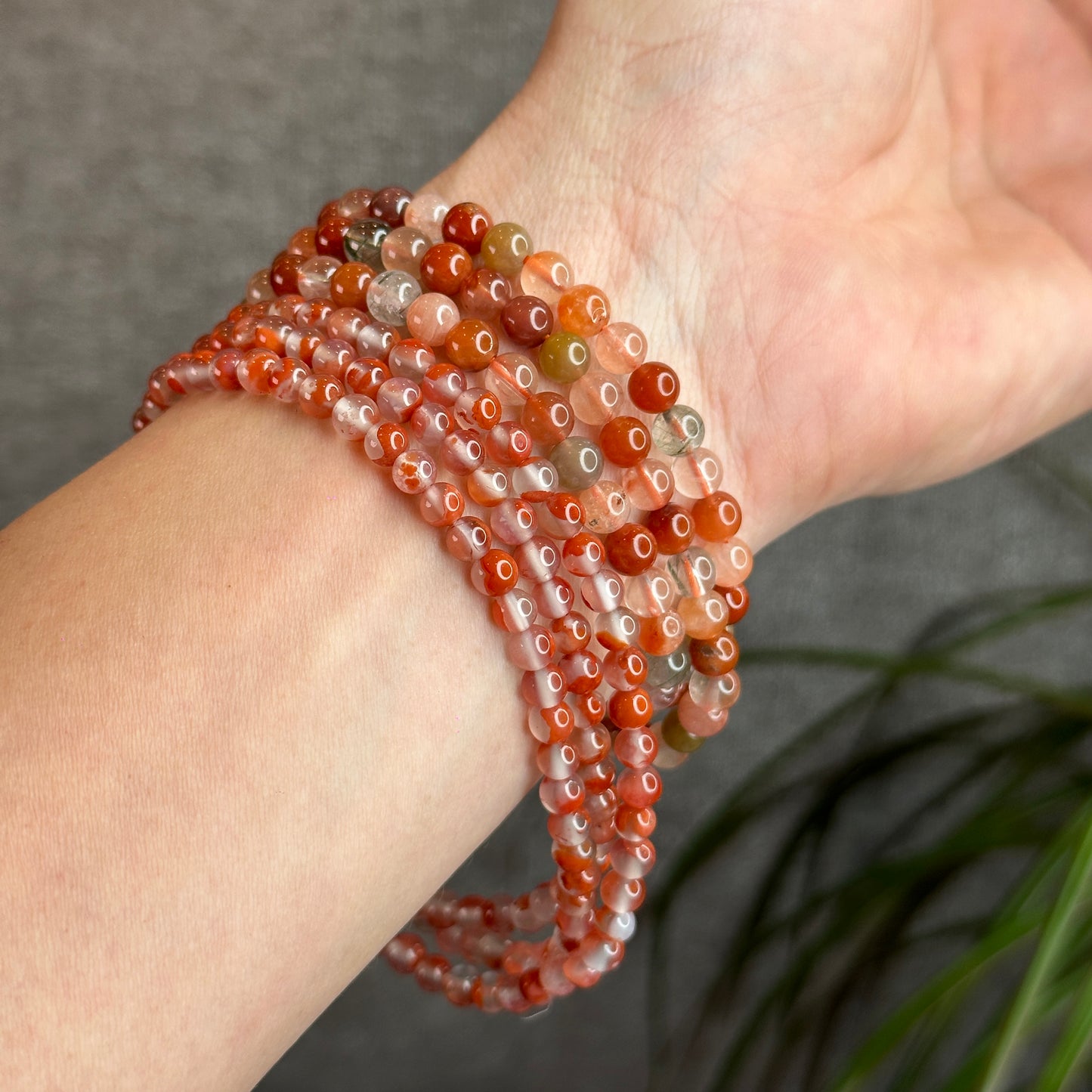 Natural Nan Hong Agate 108 Bead Triple Wrap Bracelet Bead Size 5 m
