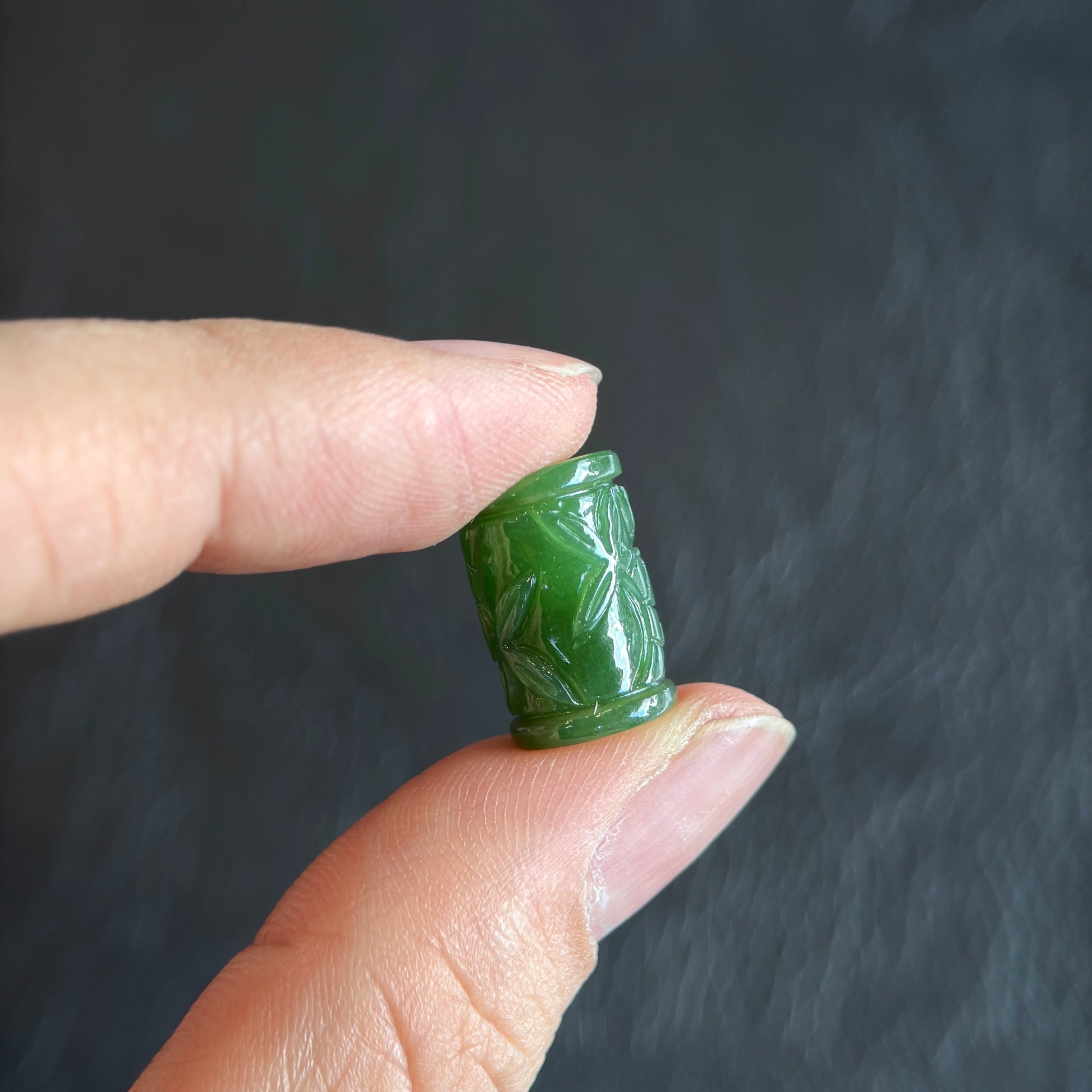 Bamboo Carved Lu Thong Nephrite Jade Pendant - Genuine Stone