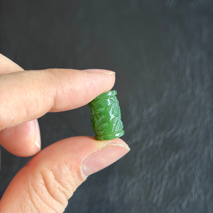 Bamboo Carved Natural Lu Thong Nephrite Jade Pendant