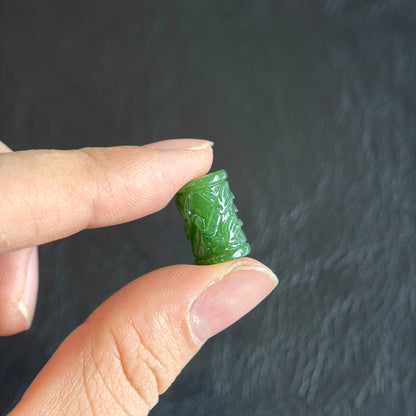 Bamboo Carved Natural Lu Thong Nephrite Jade Pendant