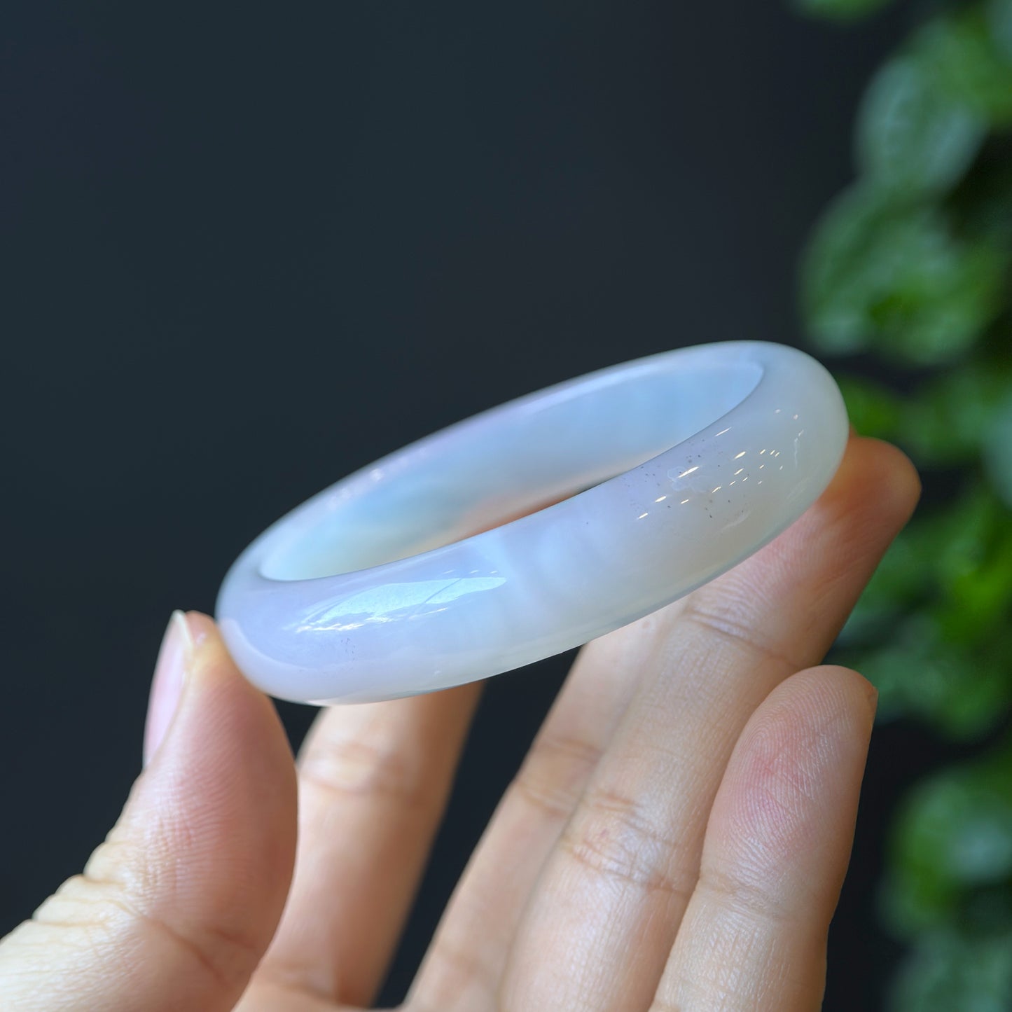 Natural White Agate Bangle Leaf Style Size 52 mm