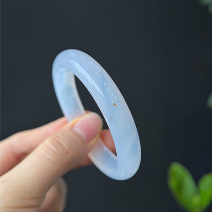 Natural White Agate Bangle Leaf Style Size 52 mm