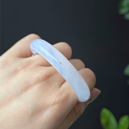 Natural White Agate Bangle Leaf Style Size 52 mm