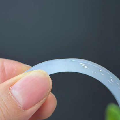 Natural White Agate Bangle Leaf Style Size 52 mm