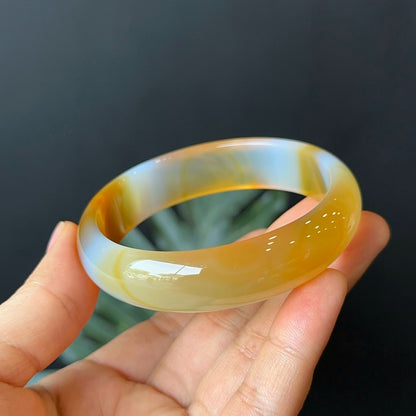 Natural Agate Bangle Leaf Style Size 60 mm