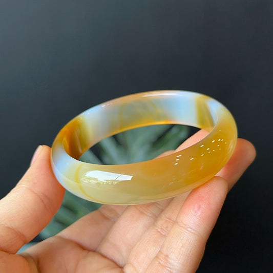 Natural Agate Bangle Leaf Style Size 60 mm