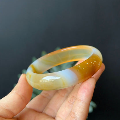 Natural Agate Bangle Leaf Style Size 60 mm