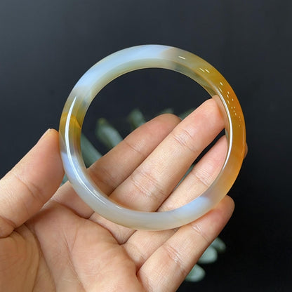 Natural Agate Honey Colour Bangle Leaf Style Size 61 mm