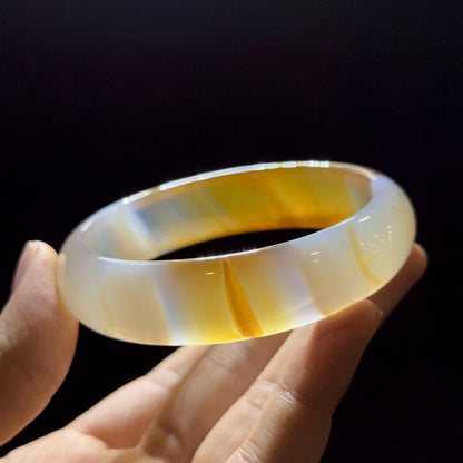 Natural Agate Honey Colour Bangle Leaf Style Size 61 mm