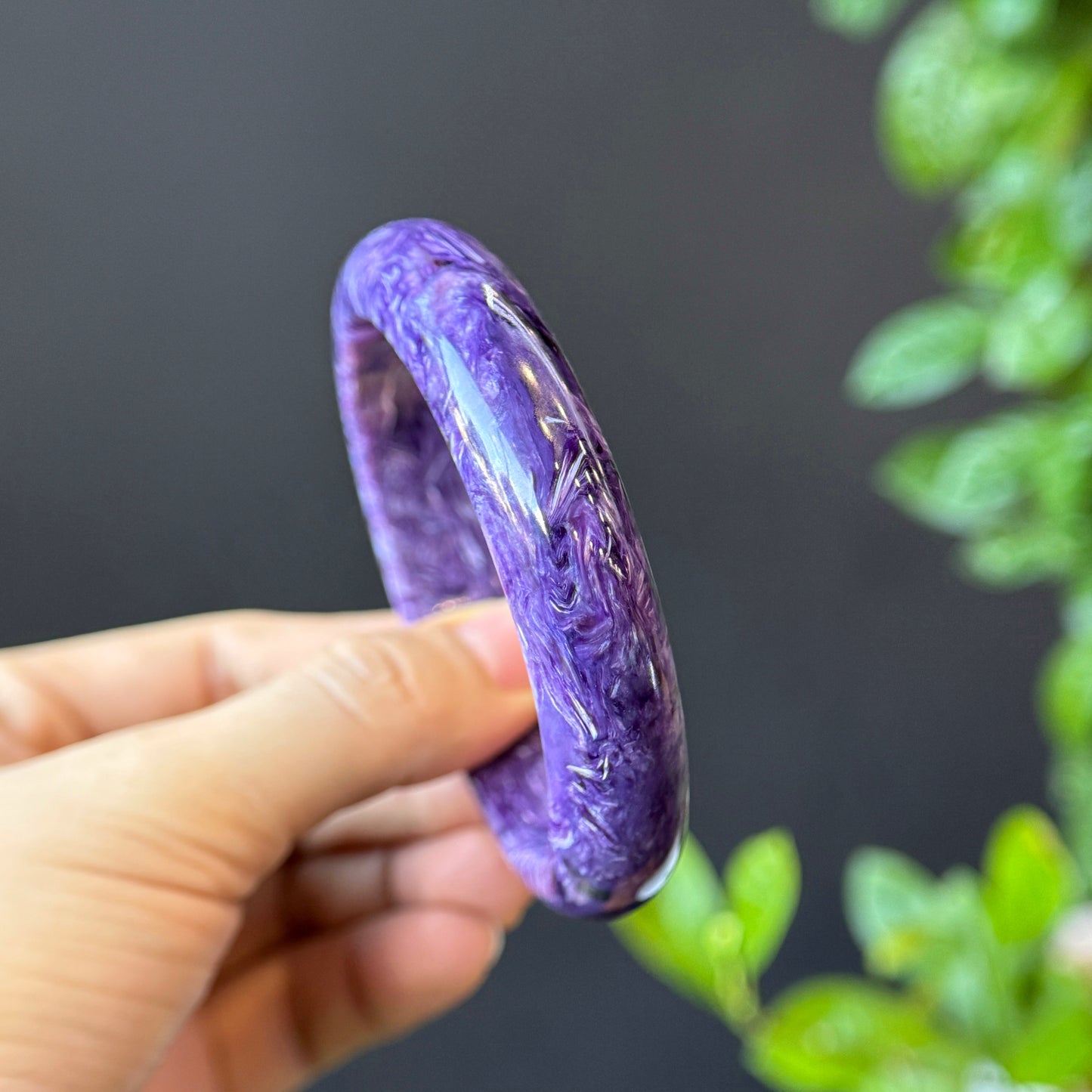 Charoite Bangle Leaf Style Size 60 mm