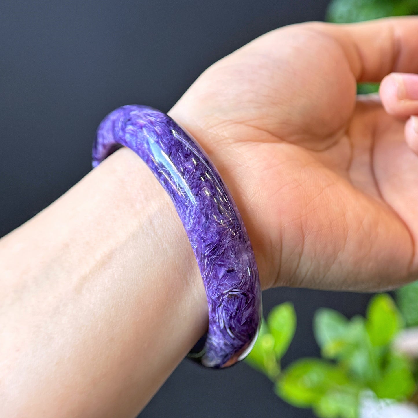 Charoite Bangle Leaf Style Size 60 mm