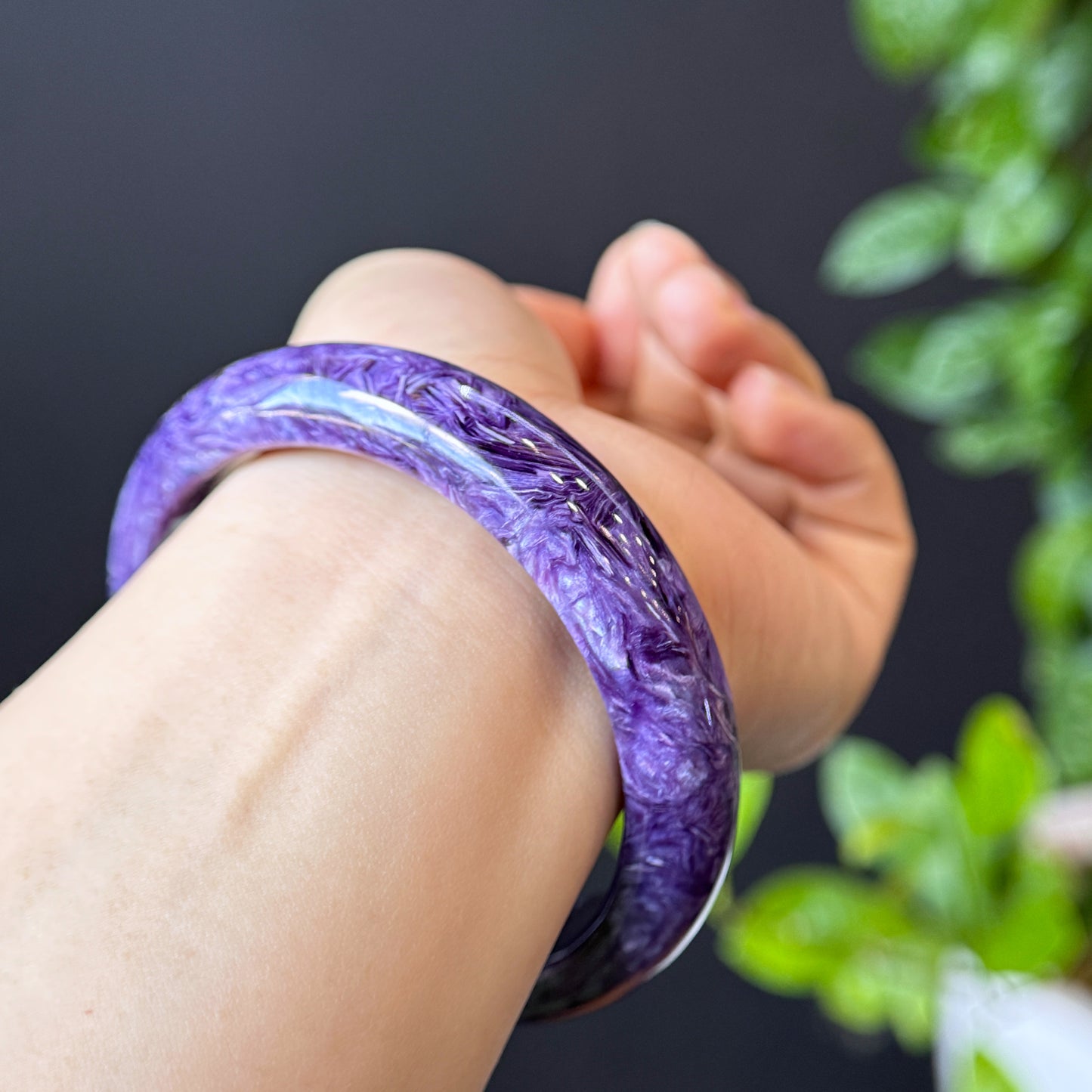 Charoite Bangle Leaf Style Size 60 mm