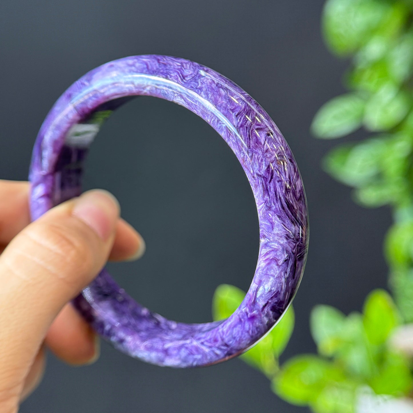 Charoite Bangle Leaf Style Size 60 mm