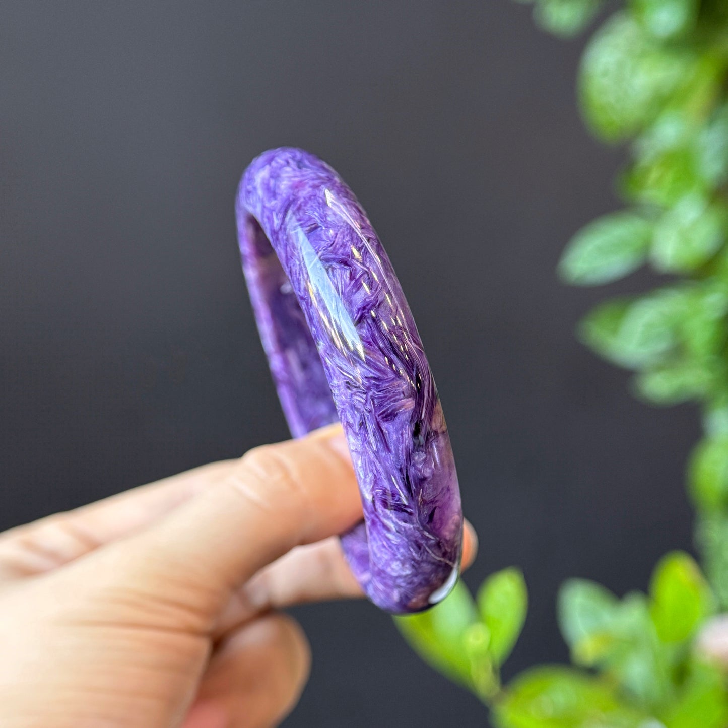 Charoite Bangle Leaf Style Size 60 mm