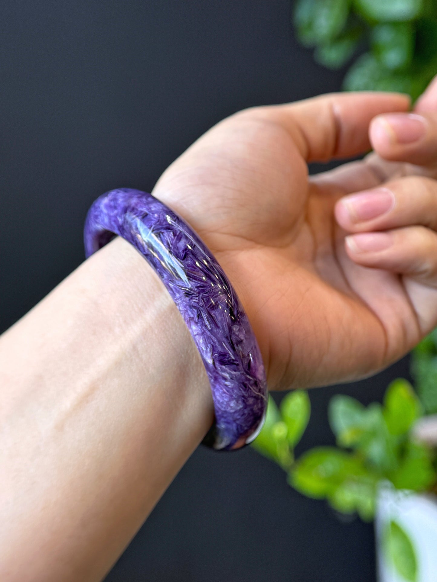 Charoite Bangle Leaf Style Size 60 mm