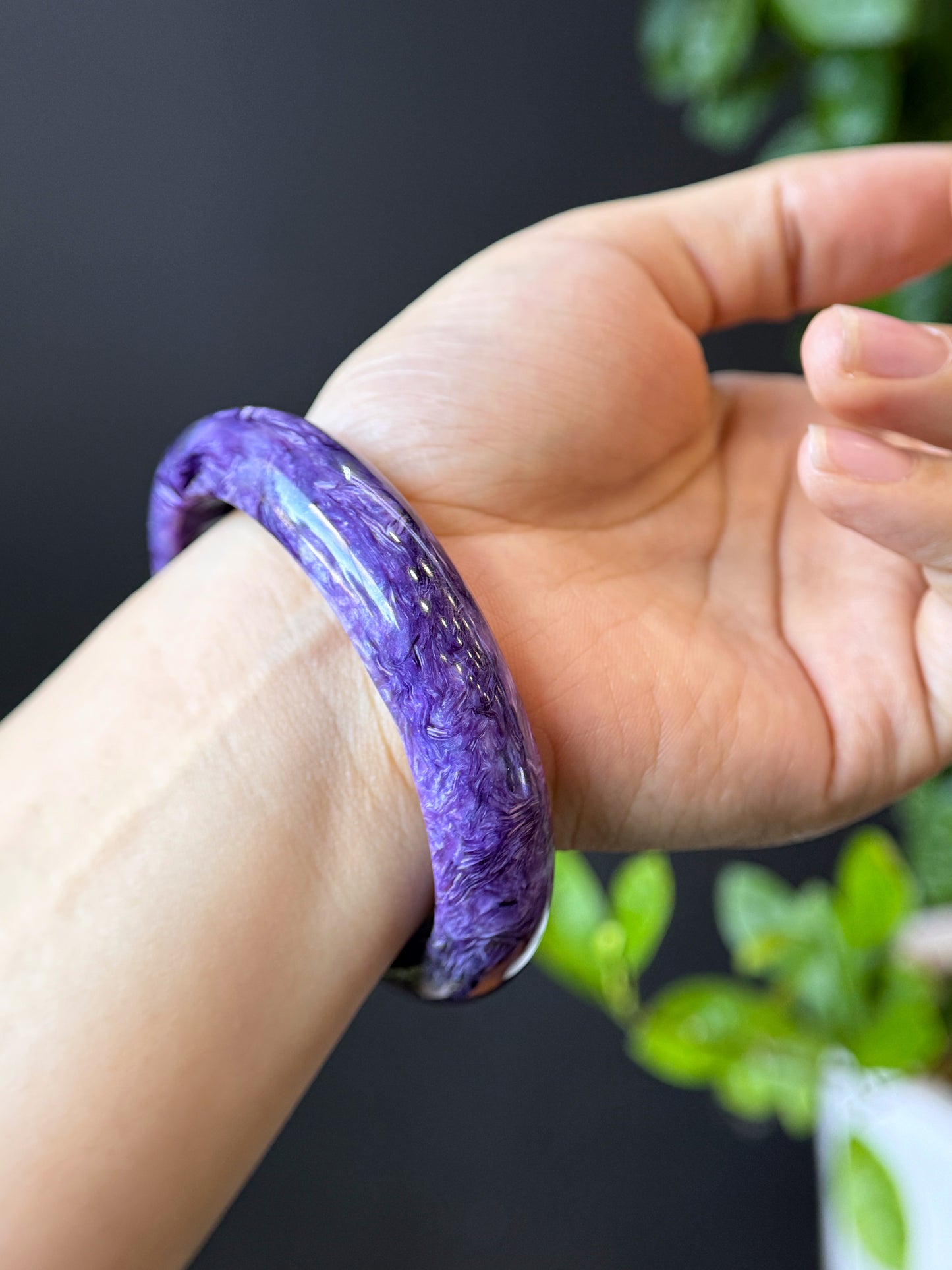 Charoite Bangle Leaf Style Size 60 mm