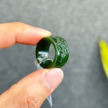 Natural Nephrite Jade Dragon High Quality Ring Size 1.7