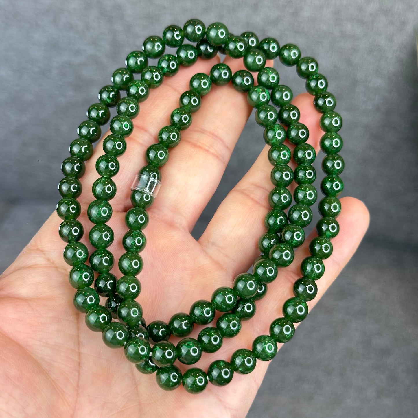 Natural Nephrite Jade Triple Wrap (108 Bead) Bracelet Size 7 mm