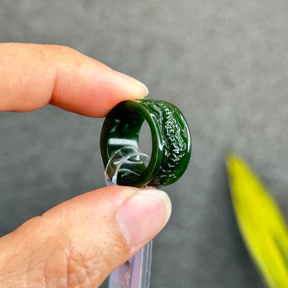 Natural Nephrite Jade Dragon High Quality Ring Size 1.7