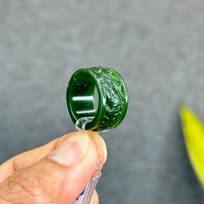 Natural Nephrite Jade Dragon High Quality Ring Size 1.7