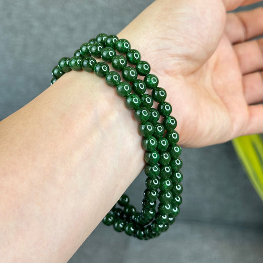 Natural Nephrite Jade High Quality Triple Wrap (108 Bead) Bracelet Size 7 mm
