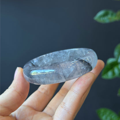 Natural Smokey Quartz Bangle Leaf Style Size 54 mm