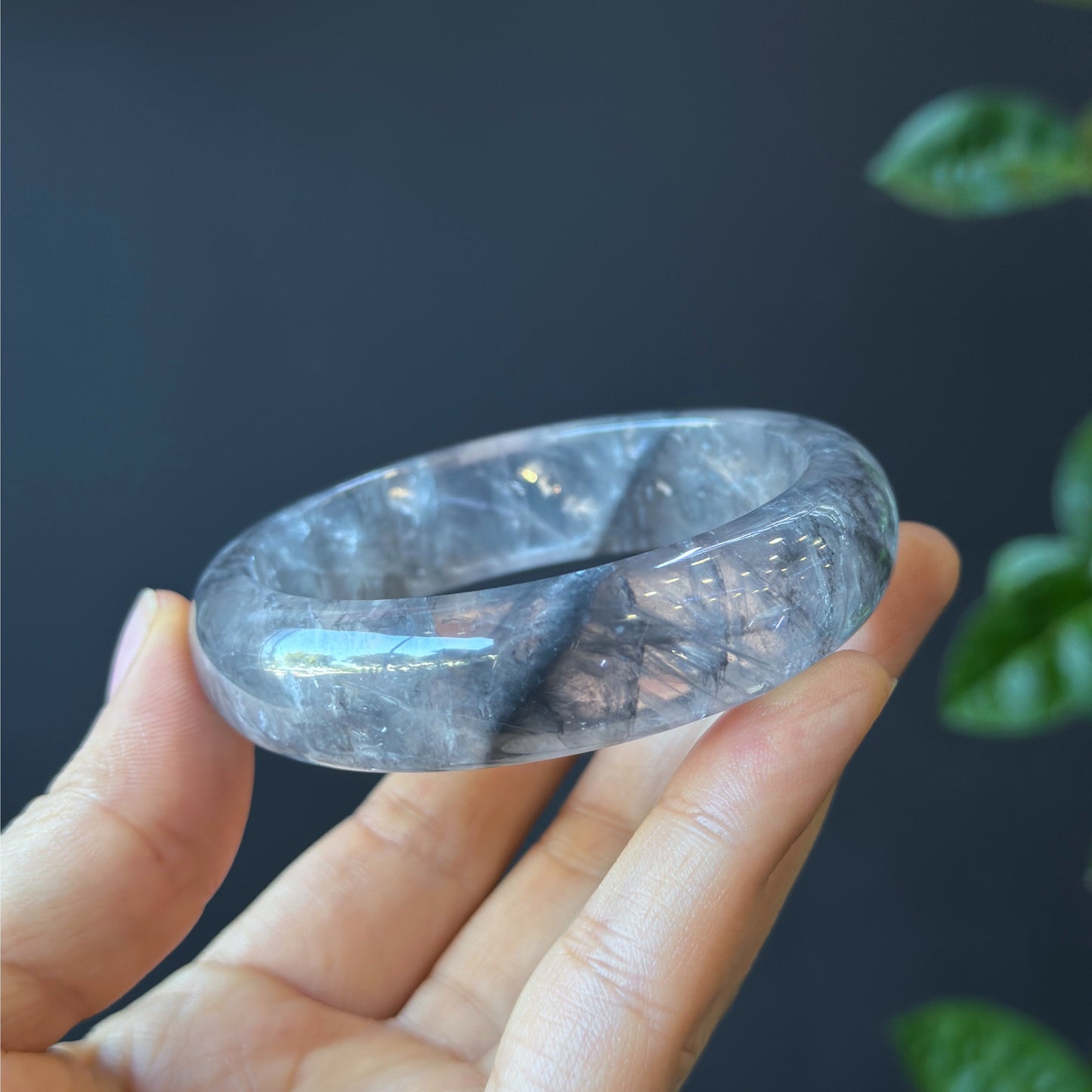 Natural Smokey Quartz Bangle Leaf Style Size 54 mm