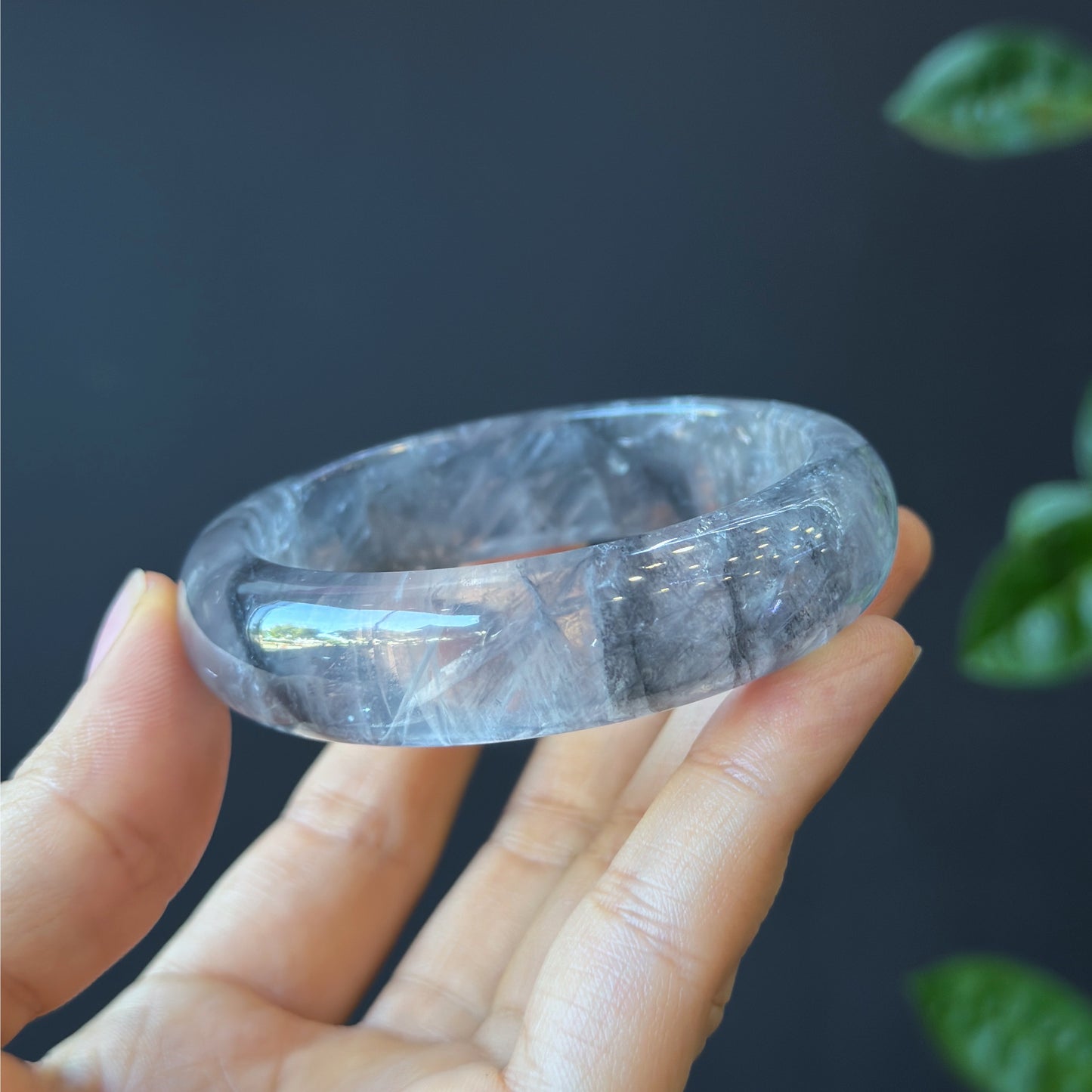 Natural Smokey Quartz Bangle Leaf Style Size 54 mm