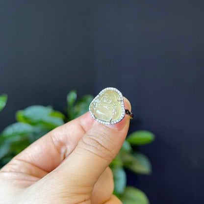 Bague Béryl Doré Happy Buddha en Argent avec Serti Pierre Blanche Taille 1,75