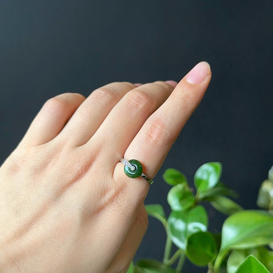 Dong Dieu Nephrite Jade Ring in Silver Size 1.7