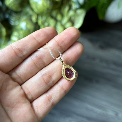 Tear Drop Amethyst Pendant In 10 k Yellow Gold and White Stone Setting