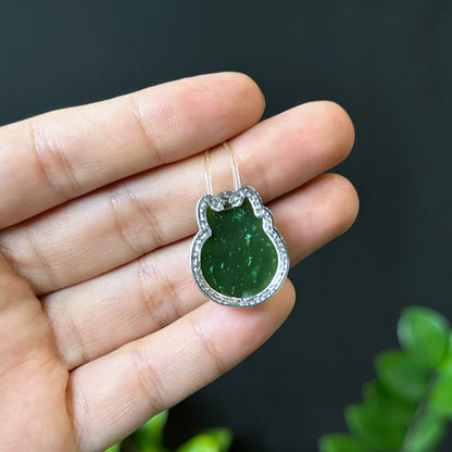 Feng Shui Ho Ly Natural Nephrite Jade Pendant In Silver Setting