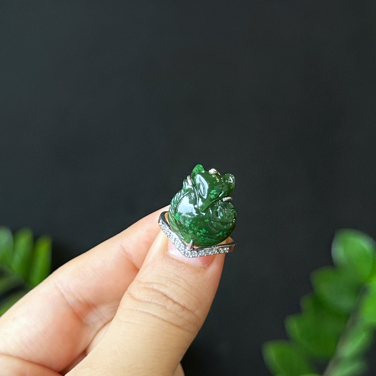 Ho Ly Nephrite Jade Ring In Silver Setting Size 1.75