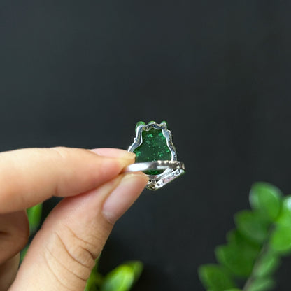 Ho Ly Nephrite Jade Ring In Silver Setting Size 1.75