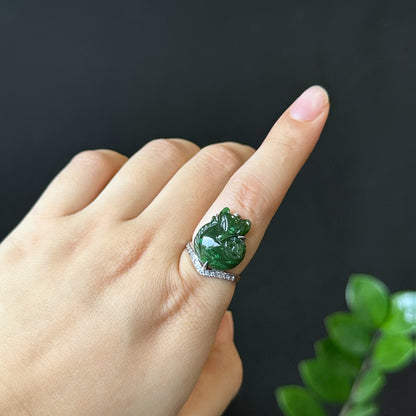 Ho Ly Nephrite Jade Ring In Silver Setting Size 1.75