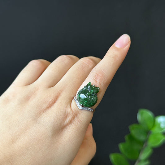 Ho Ly Nephrite Jade Ring In Silver Setting Size 1.75