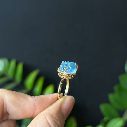 Pixiu Aquamarine Ring in 10k Yellow Gold Setting Size 1.7