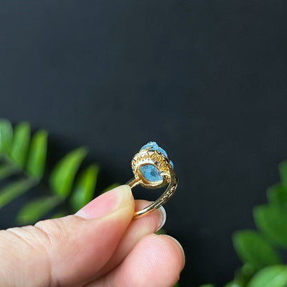 Pixiu Aquamarine Ring in 10k Yellow Gold Setting Size 1.7