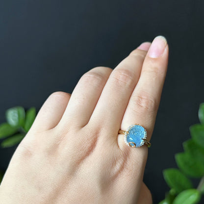 Pixiu Aquamarine Ring in 10k Yellow Gold Setting Size 1.7