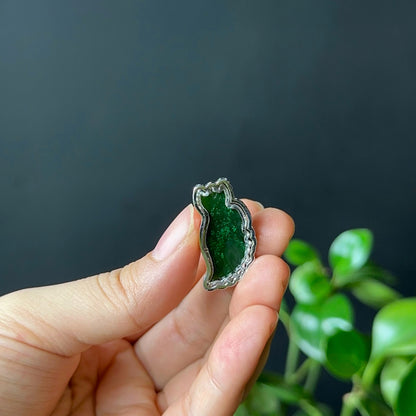 Long Ho Ly Nephrite Jade Pendant In Silver with White Stone Setting