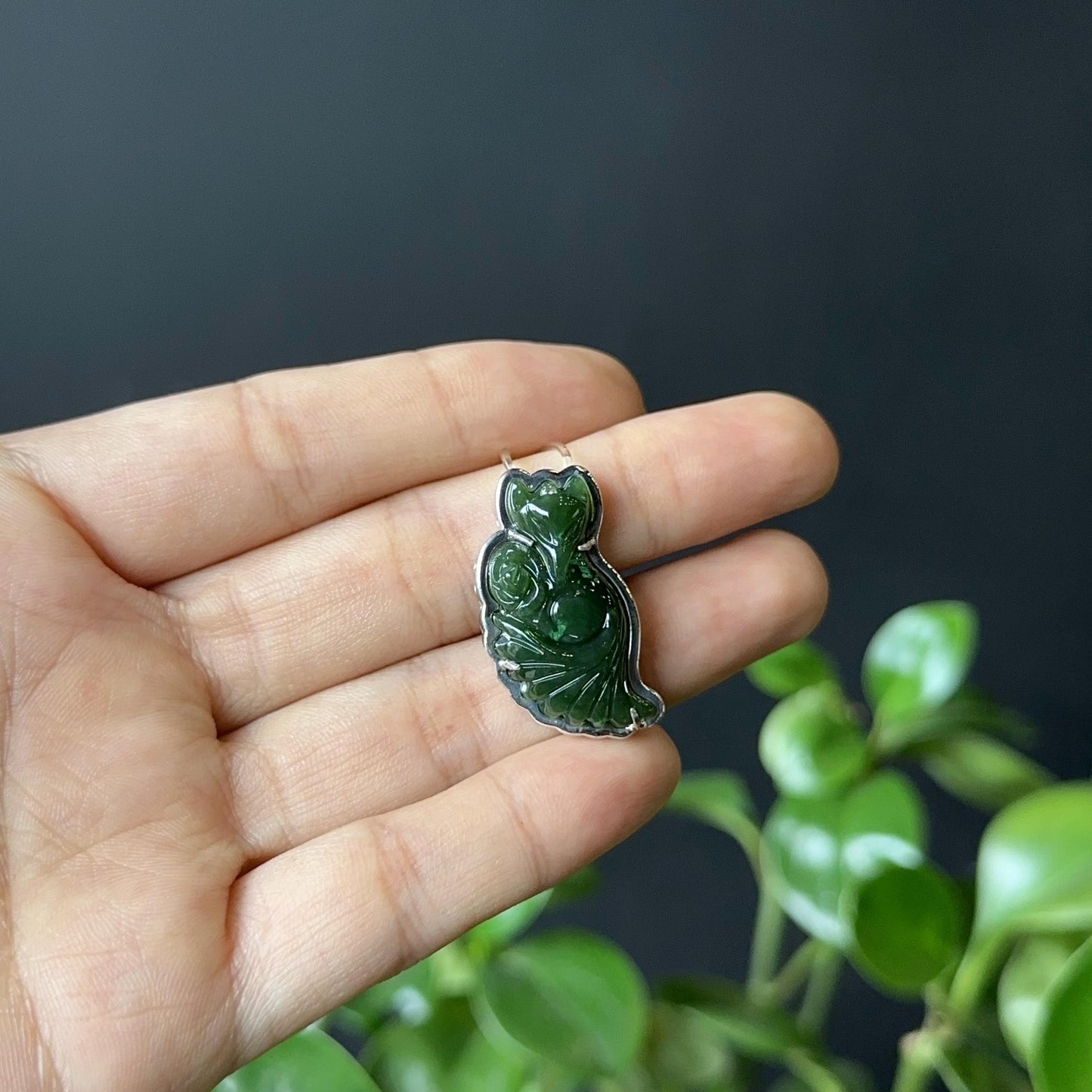 Long Ho Ly Natural Nephrite Jade Pendant In Silver Setting