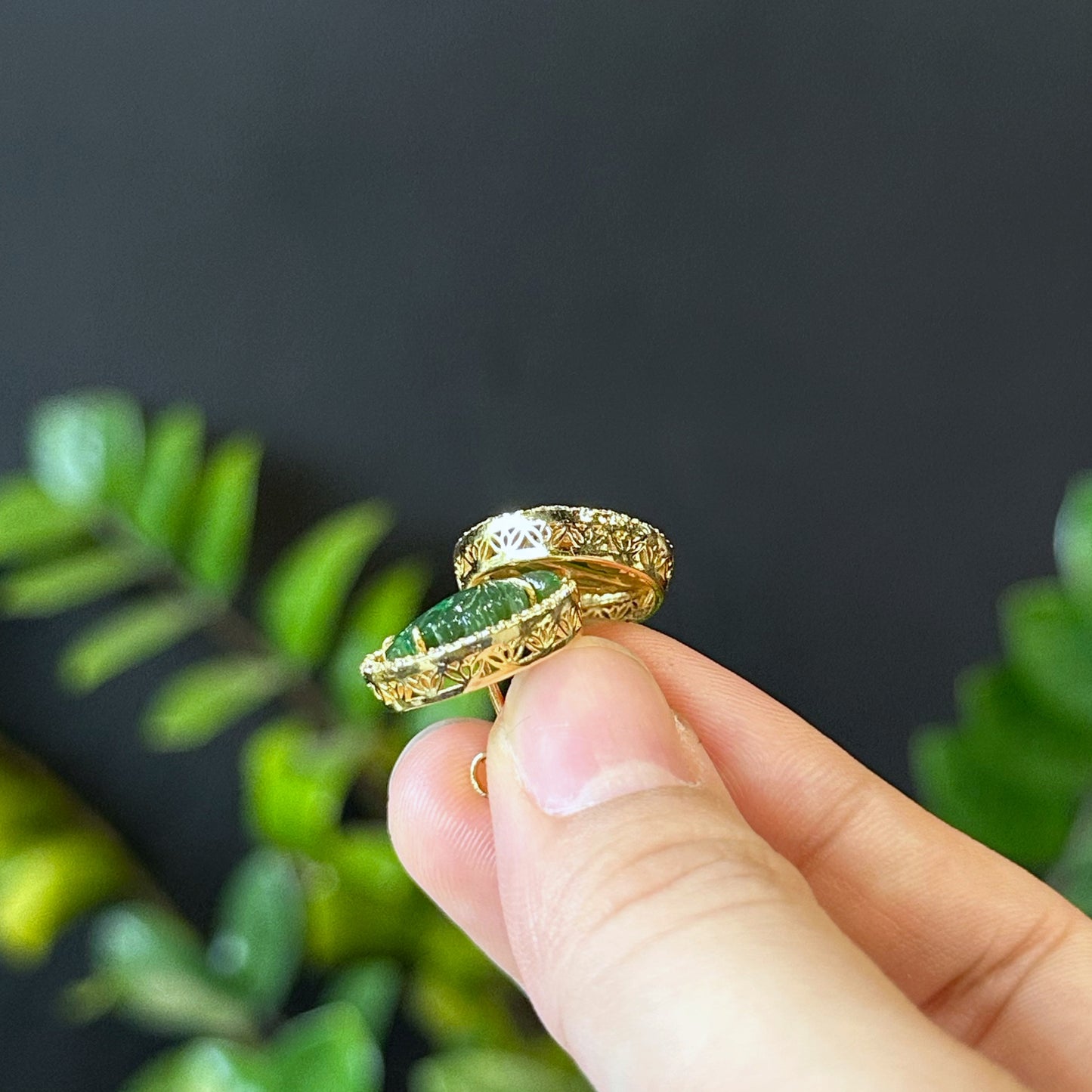 Maple Leaf Nephrite Jade Earrings In 10 k Yellow Gold with White Stone Setting