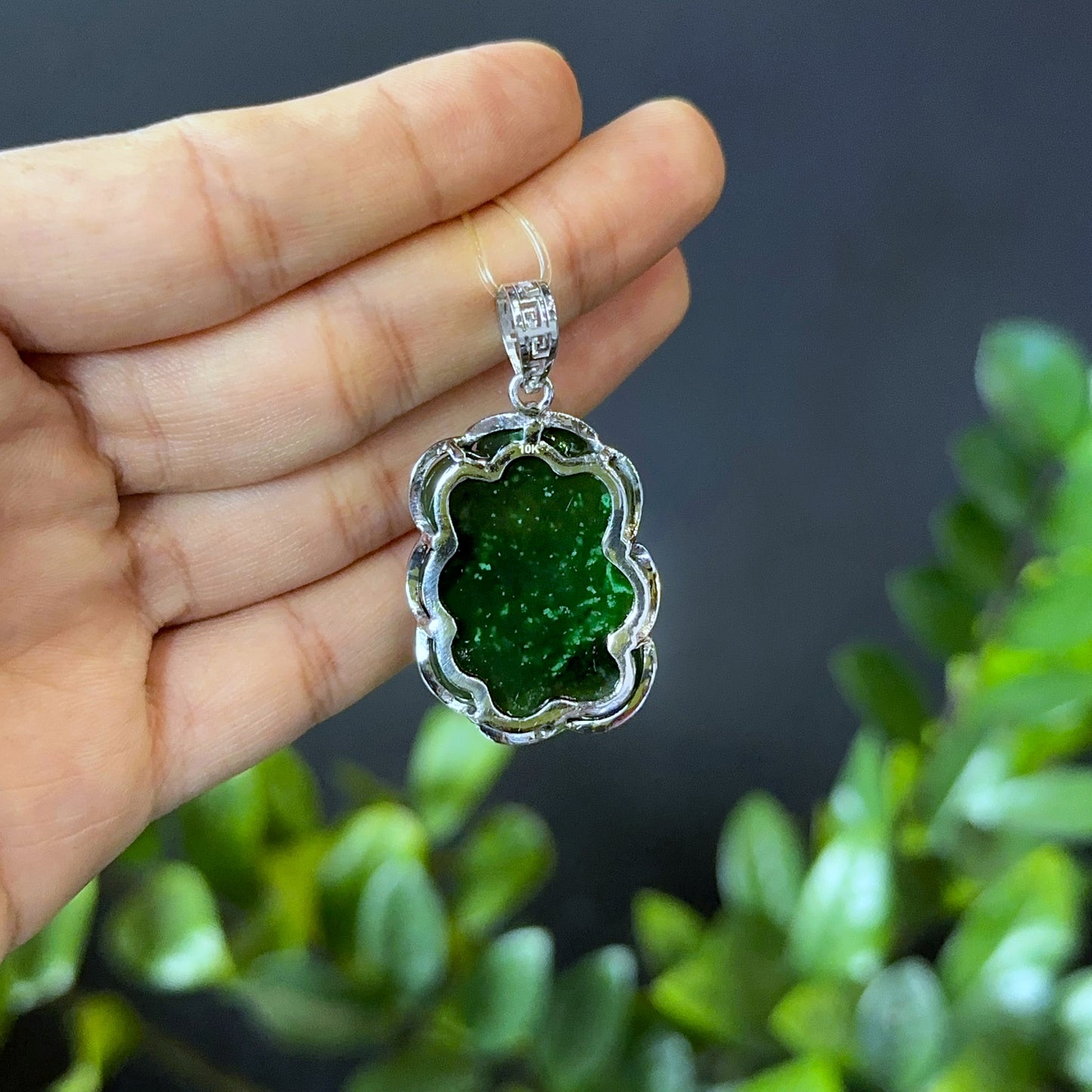 Zodiac Rat Nephrite Jade Pendant in 10k White Gold Setting