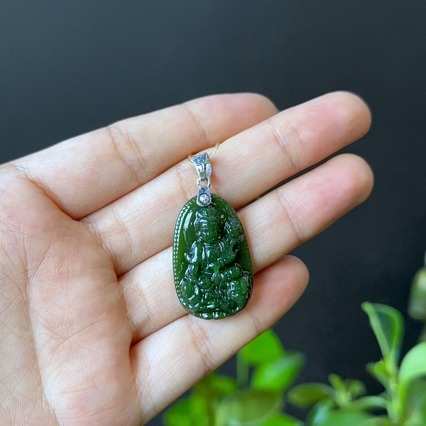 Pho Hien Protection Buddha Natural Nephrite Jade Pendant